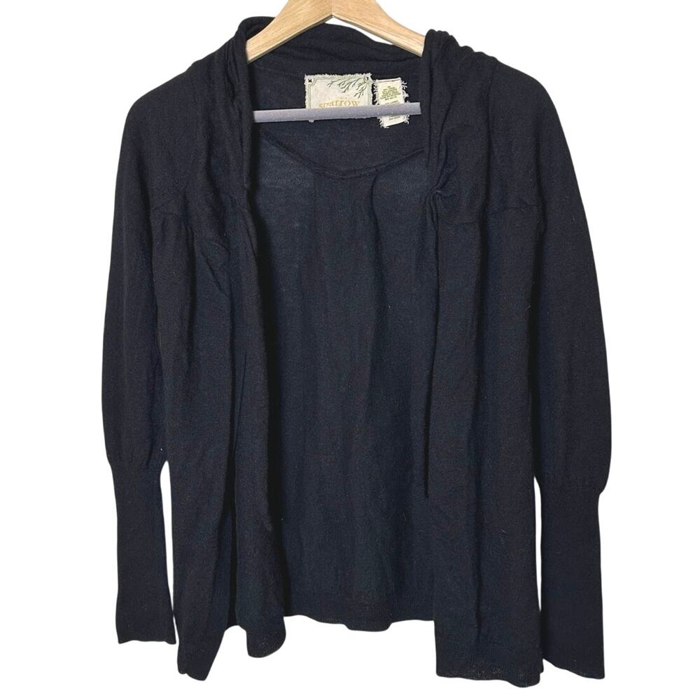 Sparrow Anthropologie Wool Angora Rabbit Blend Black Tie Cardigan Women XS Soft